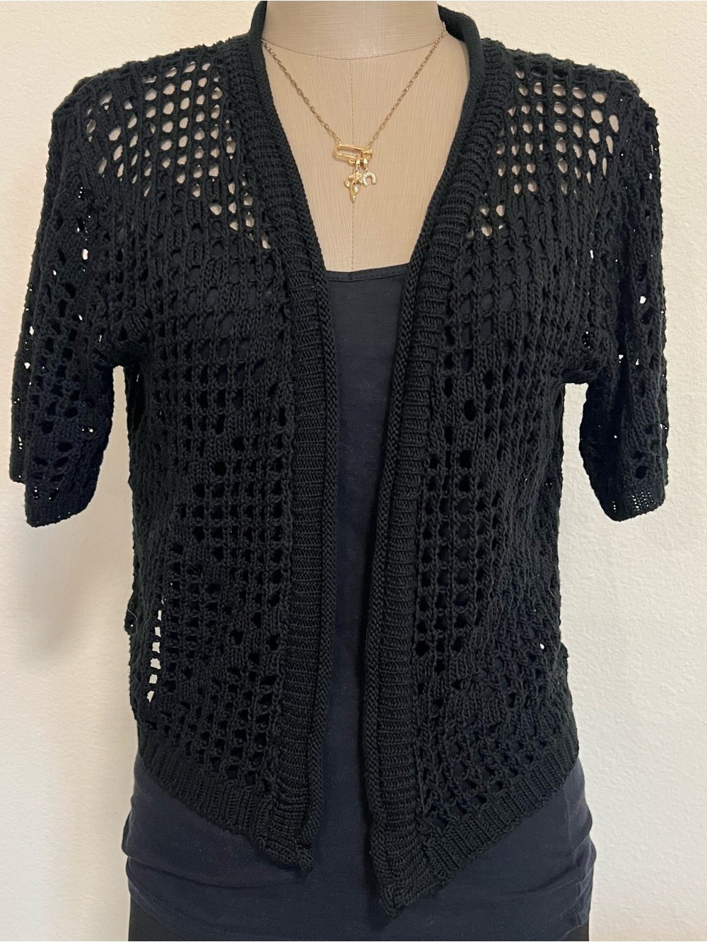 Sweaterworks Black Open-Knit Short Sleeve Cardigan